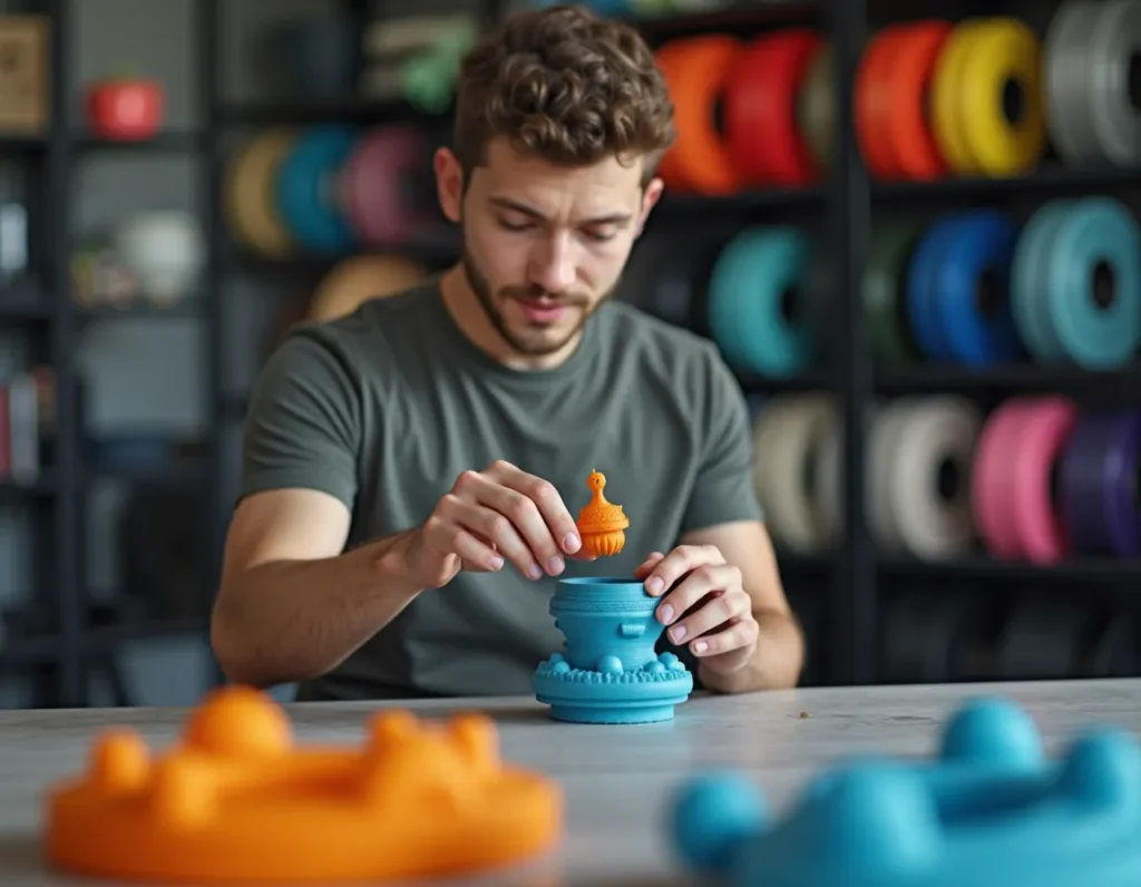 homem manipulando peças impressas em 3d - conserte voce mesmo