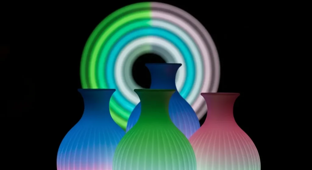 vasos impressos em filamento fluorrecentes