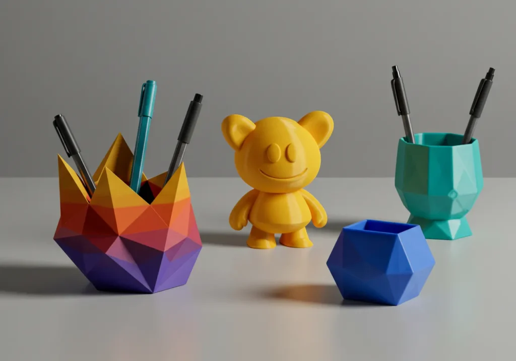 porta canetas de diferentes formatos e cores impressa em 3d
