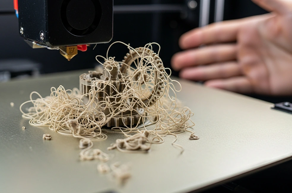 Frustração com falhas na aderência durante a impressão 3D.