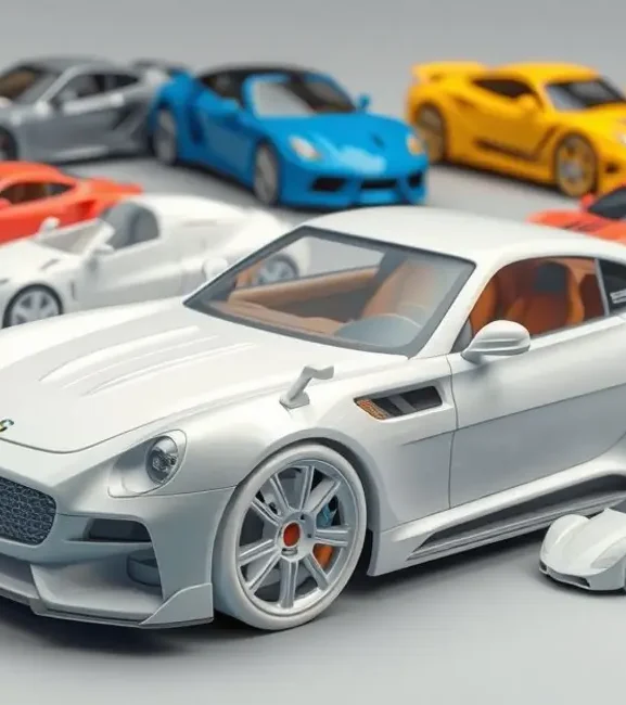 Representação artística de carros com designs personalizados gerados por impressão 3D