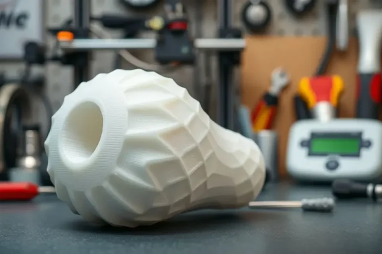 Peças 3D resistentes ao lado de equipamentos de impressão