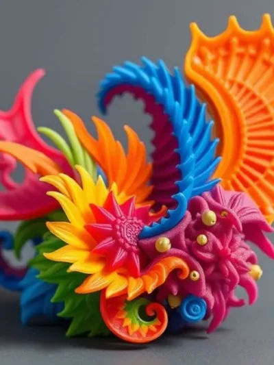 Modelo 3D vibrante exibindo design detalhado e cor