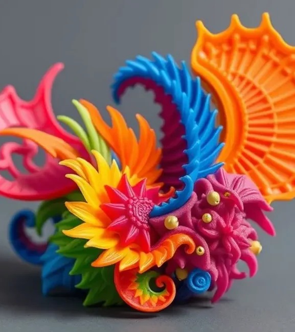 Modelo 3D vibrante exibindo design detalhado e cor