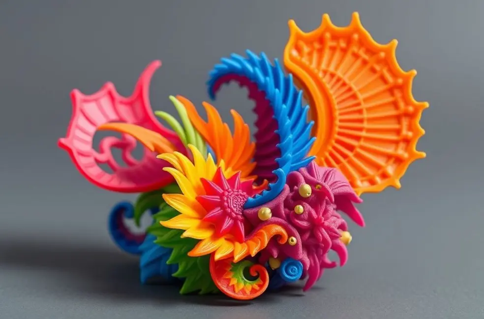 Modelo 3D vibrante exibindo design detalhado e cor